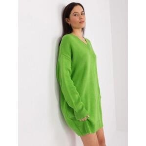Fashionhunters Tmavě zelené úpletové šaty s výstřihem.Velikost: JEDNA VELIKOST