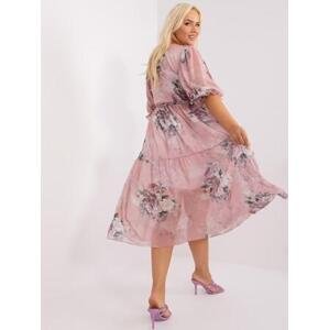 Fashionhunters Růžové šaty plus size s volánky.Velikost: L / XL
