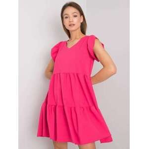 Fashionhunters RUE PARIS Růžové šaty s volány