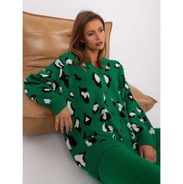 Fashionhunters Zelený volný cardigan se zvířecím vzorem.Velikost: ONE SIZE, JEDNA, VELIKOST