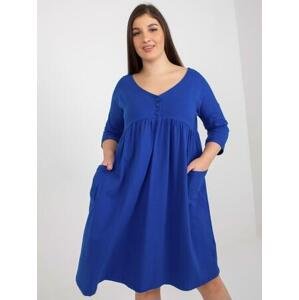 Fashionhunters Tmavě modré základní šaty plus size s 3/4 rukávem Velikost: JEDNA VELIKOST