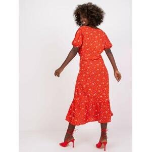 Fashionhunters Červené midi šaty pro ženy s potiskem RUE PARIS Velikost: S