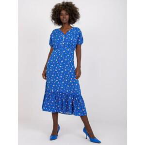Fashionhunters Modré šaty s viskózovým potiskem RUE PARIS Velikost: S