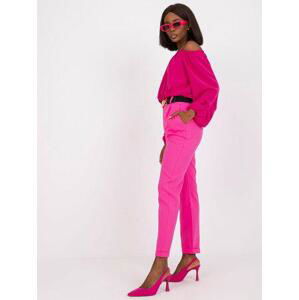 Fashionhunters Fluo růžové rovné kalhoty s vysokým pasem Sevilla Velikost: M