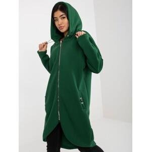 Fashionhunters Tmavě zelená dlouhá mikina Tina RUE PARIS basic na zip.Velikost: S/M