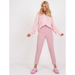 Fashionhunters Světle růžové látkové kalhoty s vysokým pasem Velikost: L