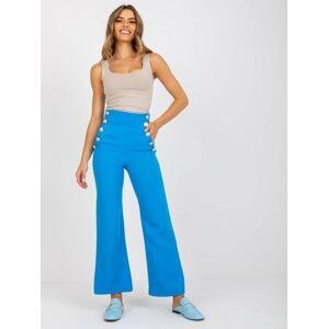 Fashionhunters Modré látkové kalhoty se širokou nohavicemi Velikost: S.