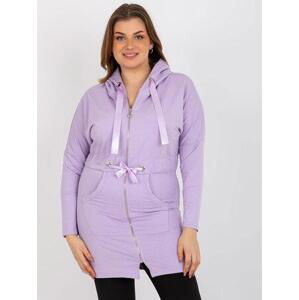 Fashionhunters Světle fialová mikina na zip plus size velikosti s lemem Velikost: XL