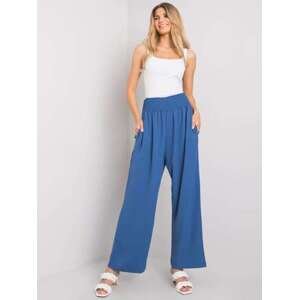 Fashionhunters RUE PARIS Tmavě modré látkové kalhoty s vysokým pasem S