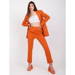 Fashionhunters Elegantní tmavě oranžové kalhoty s vysokým pasem Hidalgo Velikost: L