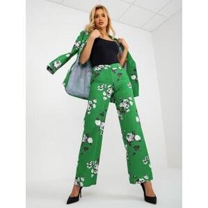 Fashionhunters Zelené široké látkové kalhoty s květy z obleku.Velikost: 42