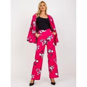 Fashionhunters Fuchsiové široké látkové kalhoty s růžičkami z obleku Velikost: 38