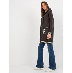 Fashionhunters Khaki dlouhá mikina na zip s aplikací a nápisy Velikost: S/M