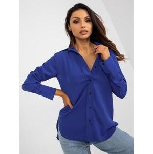Fashionhunters Kobaltově modrá dámská klasická košile s dlouhým rukávem.Velikost: 42