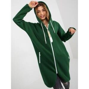 Fashionhunters Tmavě zelená basic dlouhá Ohromující mikina s kapucí Velikost: L/XL