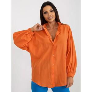 Fashionhunters Oranžová oversized košile s nabíraným rukávem Velikost: L