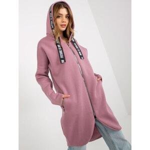 Fashionhunters Zaprášená růžová dlouhá mikina s kapucí na zip Velikost: S/M