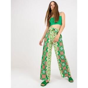 Fashionhunters Zelené vzorované látkové kalhoty se širokou nohavicí.Velikost: JEDNA VELIKOST