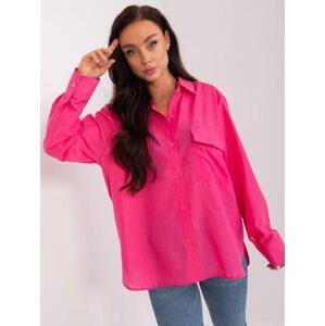 Fashionhunters Tmavě růžová volná lněná košile pro ženy Velikost: S/M