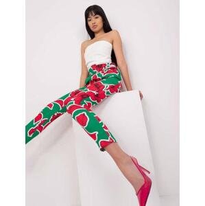 Fashionhunters Zeleno-růžové elegantní kalhoty s potiskem.Velikost: XL