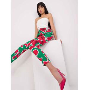 Fashionhunters Zeleno-růžové elegantní kalhoty s potiskem Velikost: L