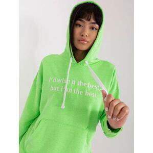 Fashionhunters Světle zelená klokaní mikina s nápisem Velikost: S