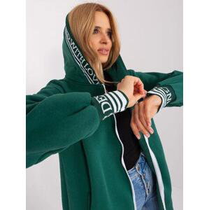 Fashionhunters Tmavě zelená mikina na zip s manžetami Velikost: L/XL