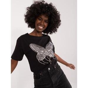 Fashionhunters Černé tričko s aplikacemi ve tvaru motýla Velikost: M