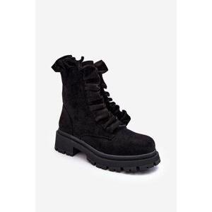 Kesi Semišové zateplené pracovní boty s plochými podpatky Black Nacelle 39, Černá