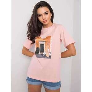 Fashionhunters Pudrově růžové tričko s módním M potiskem