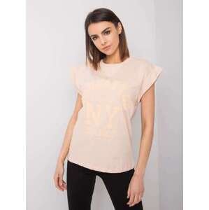 Fashionhunters Broskvové tričko s potiskem Ciara RUE PARIS Velikost: L.