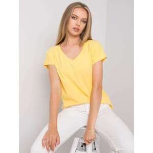 Fashionhunters Žluté bavlněné tričko s výstřihem do V, L