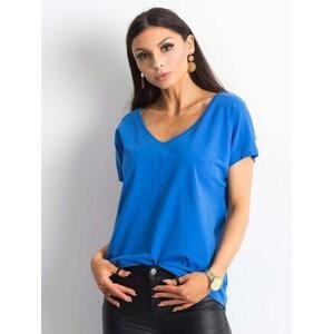 Fashionhunters Tmavě modré tričko s výstřihem do V od Emory Velikost: S.