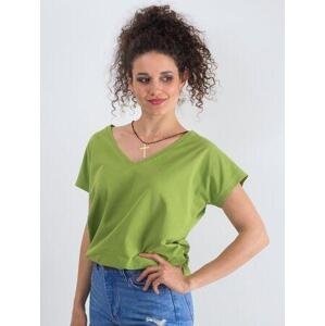 Fashionhunters Světle zelené bavlněné tričko s XS výstřihem