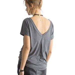 Fashionhunters Tmavě šedé tričko s XL výstřihem