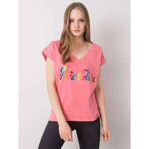 Fashionhunters Růžové tričko s barevným potiskem ONE SIZE, JEDNA, VELIKOST