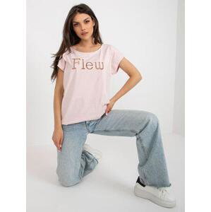 Fashionhunters Světle růžové jednobarevné tričko s nápisem Size: ONE SIZE, JEDNA, VELIKOST