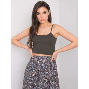 Fashionhunters RUE PARIS Tmavě khaki crop top L