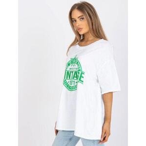 Fashionhunters Bílé a zelené oversize tričko s aplikací Size: ONE SIZE, JEDNA, VELIKOST
