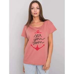 Fashionhunters Zaprášené růžové tričko s nápisem ONE SIZE, JEDNA, VELIKOST