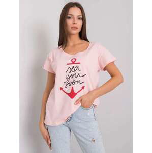 Fashionhunters Světle růžové tričko s nápisem ONE SIZE, JEDNA, VELIKOST