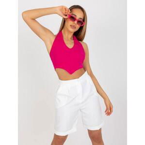 Fashionhunters Fuchsiový žebrovaný základní crop top RUE PARIS Velikost: M