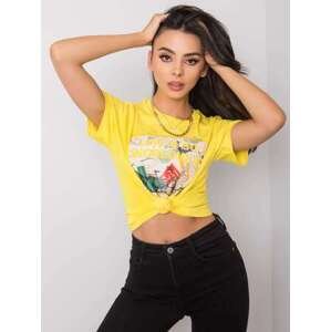 Fashionhunters Žluté bavlněné tričko s nápisem M
