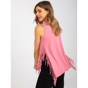 Fashionhunters Zaprášený růžový bavlněný top bez rukávů s třásněmi Velikost: S/M