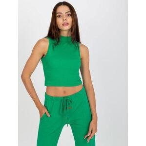 Fashionhunters Základní zelený pruhovaný bavlněný top.Velikost: S.