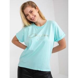 Fashionhunters Bavlněné tričko plus size mint s nápisem Size: ONE SIZE, JEDNA, VELIKOST