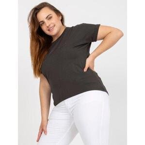 Fashionhunters Khaki asymetrické bavlněné tričko plus size velikosti.Velikost: ONE SIZE, JEDNA, VELIKOST