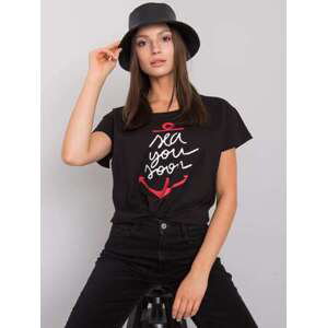 Fashionhunters Černé tričko s nápisem ONE SIZE, JEDNA, VELIKOST