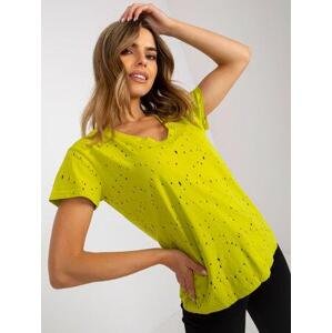 Fashionhunters Limetkové bavlněné tričko s dírami.Velikost: JEDNA VELIKOST