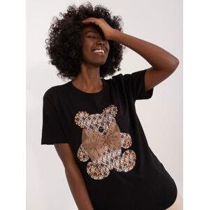 Fashionhunters Černé bavlněné tričko s medvídkem.Velikost: M